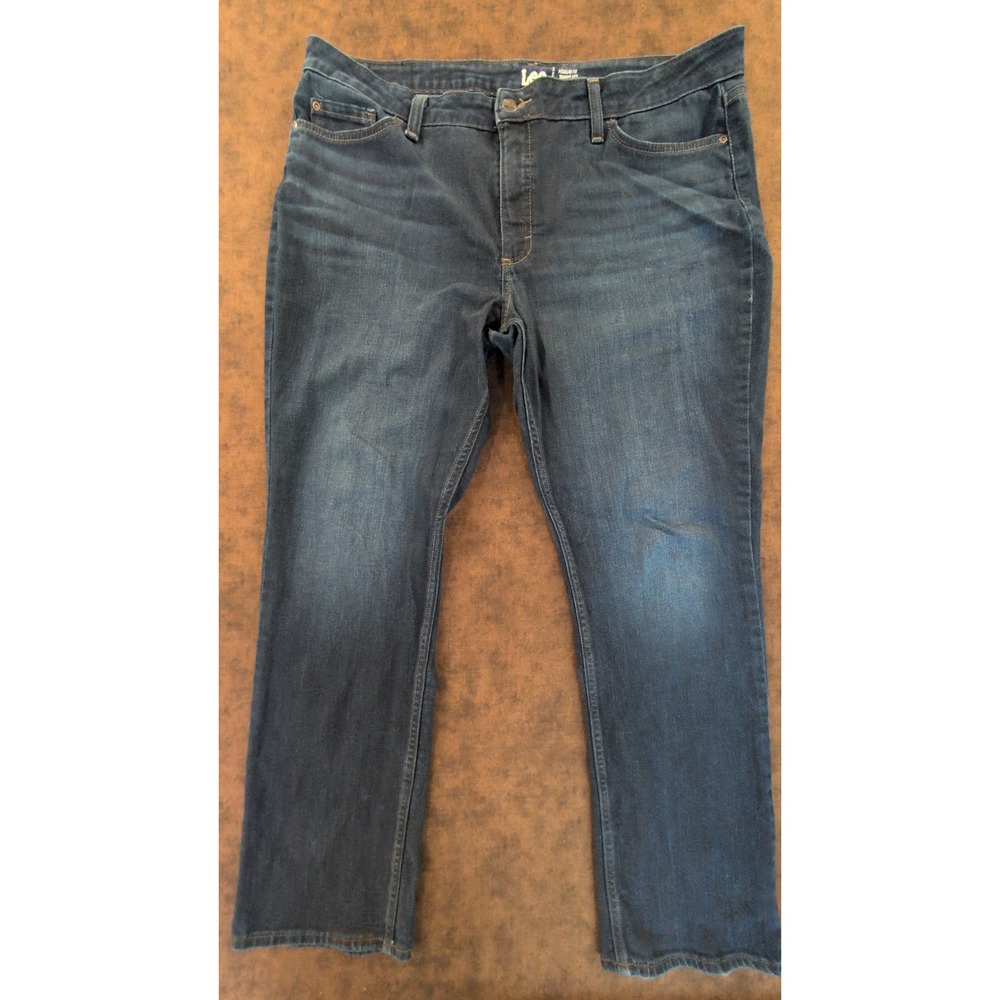 Lee Regular Fit Straight Leg Mid Rise Dark Wash Jeans Womens Size 20 Long